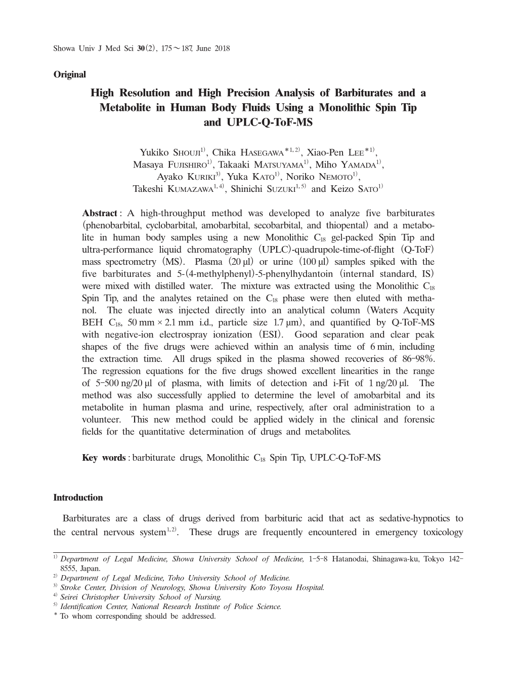 High Resolution and High Precision Analysis of Barbiturates and a Metabolite in Human Body Fluids Using a Monolithic Spin Tip and UPLC-Q-Tof-MS