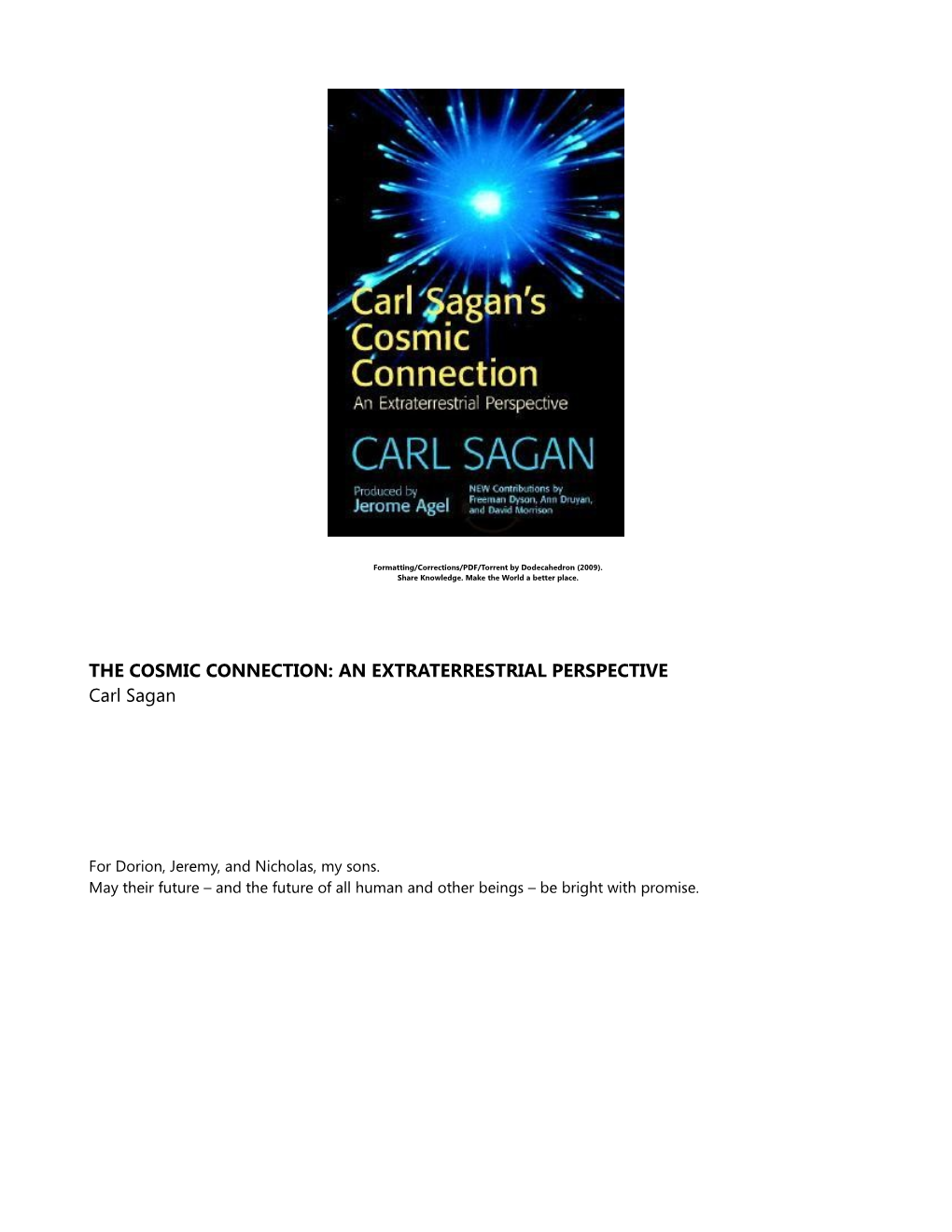 AN EXTRATERRESTRIAL PERSPECTIVE Carl Sagan
