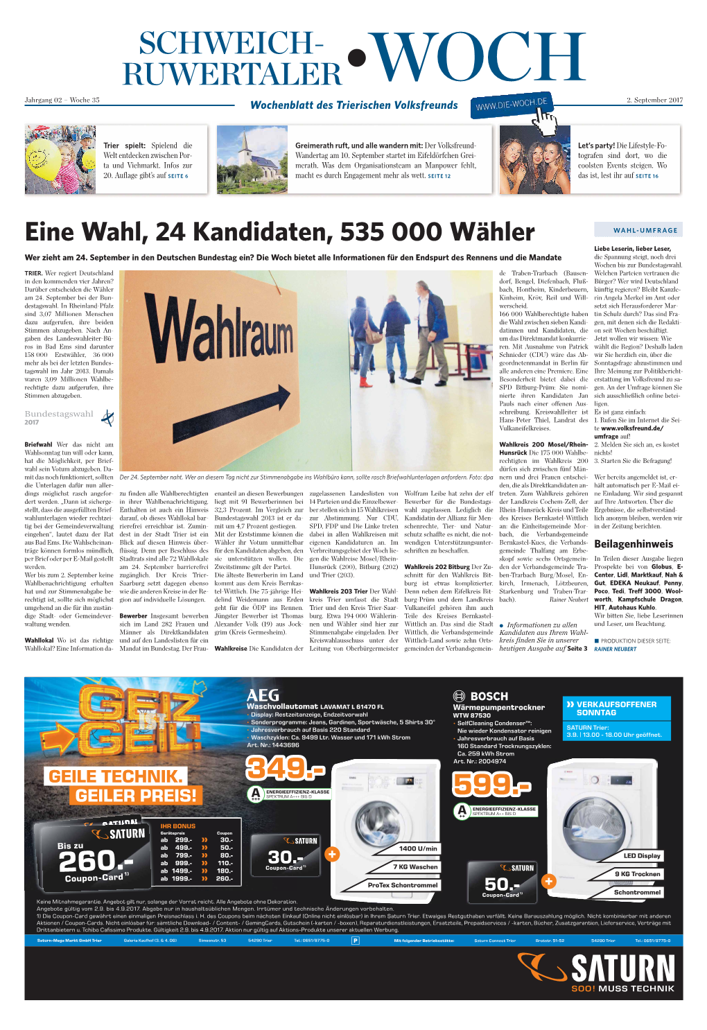 SCHWEICH- RUWERTALER•WOCH Jahrgang 02 – Woche 35 Wochenblatt Des Trierischen Volksfreunds 2