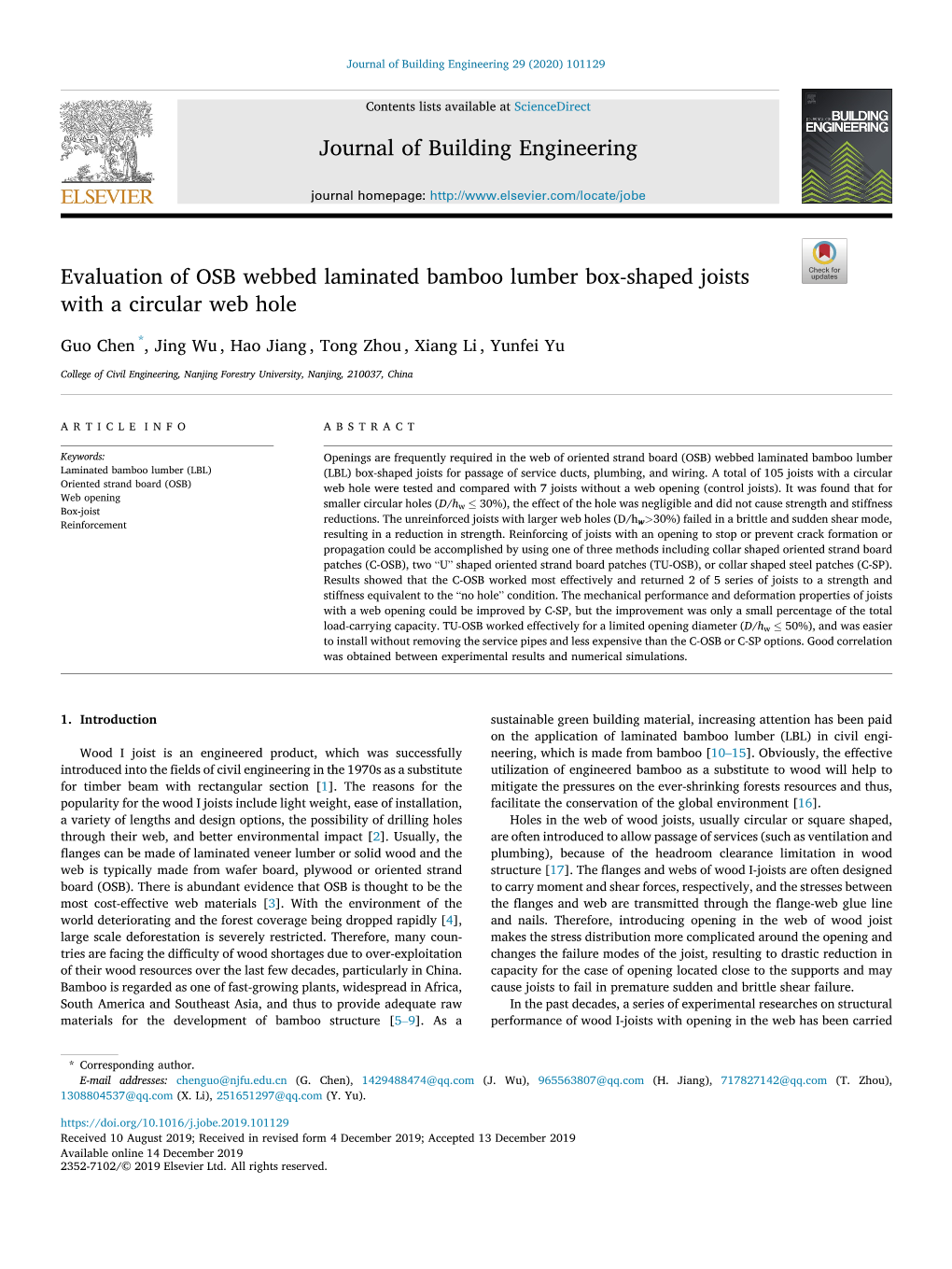 Evaluation of OSB Webbed Laminated Bamboo Lumber Box-Shaped Joists with a Circular Web Hole