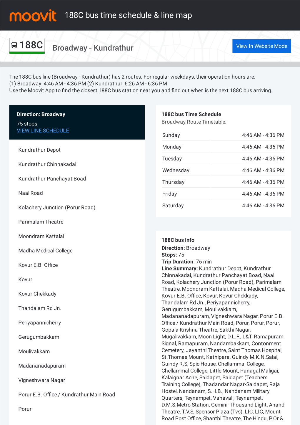 188C Bus Time Schedule & Line Route