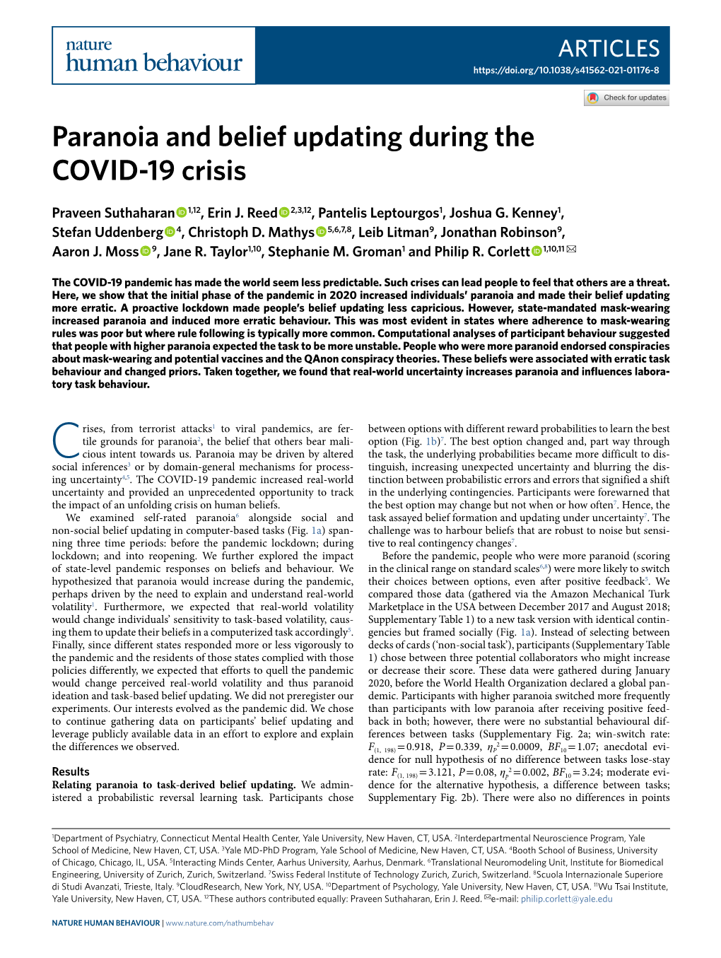 Paranoia and Belief Updating During the COVID-19 Crisis