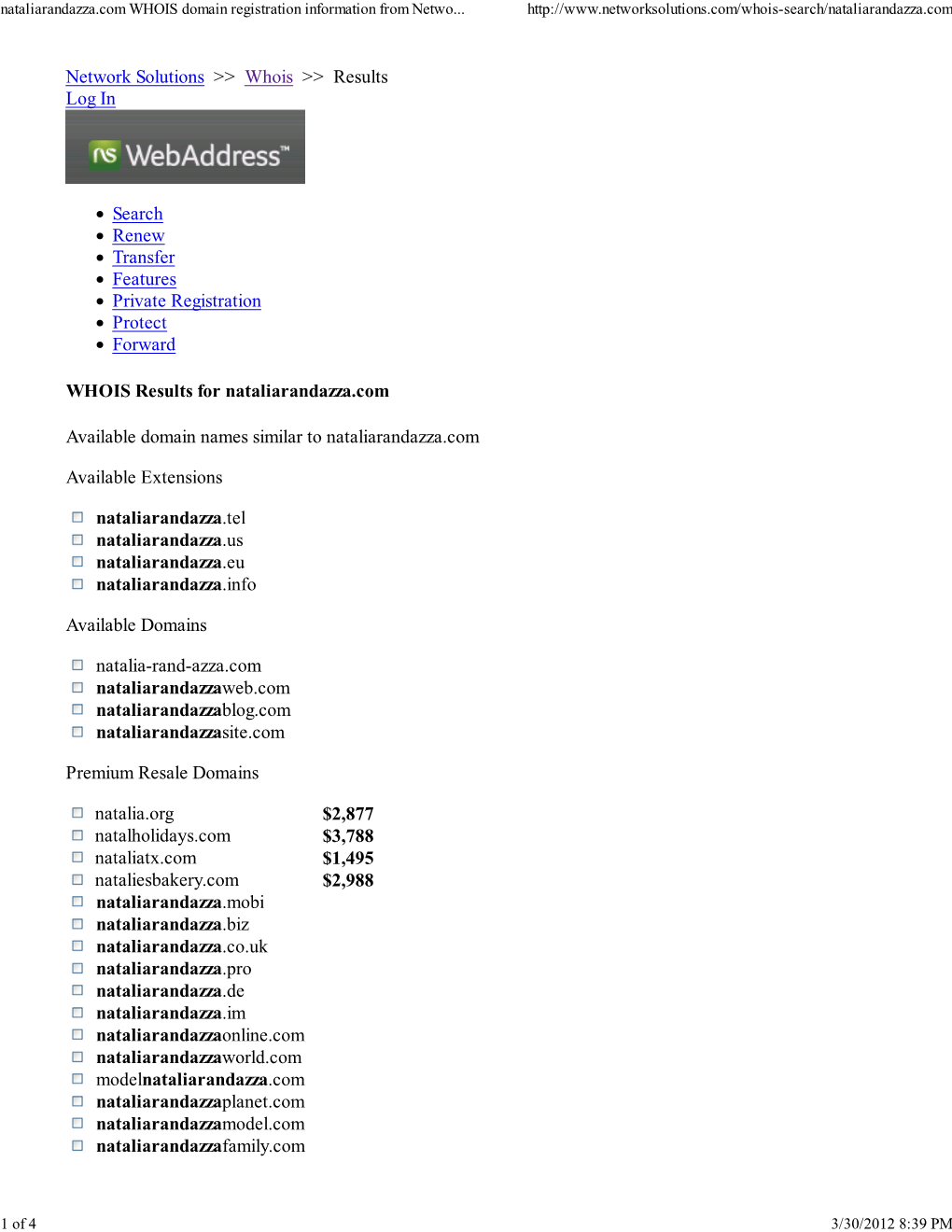 Nataliarandazza.Com WHOIS Domain Registration Information from Netwo