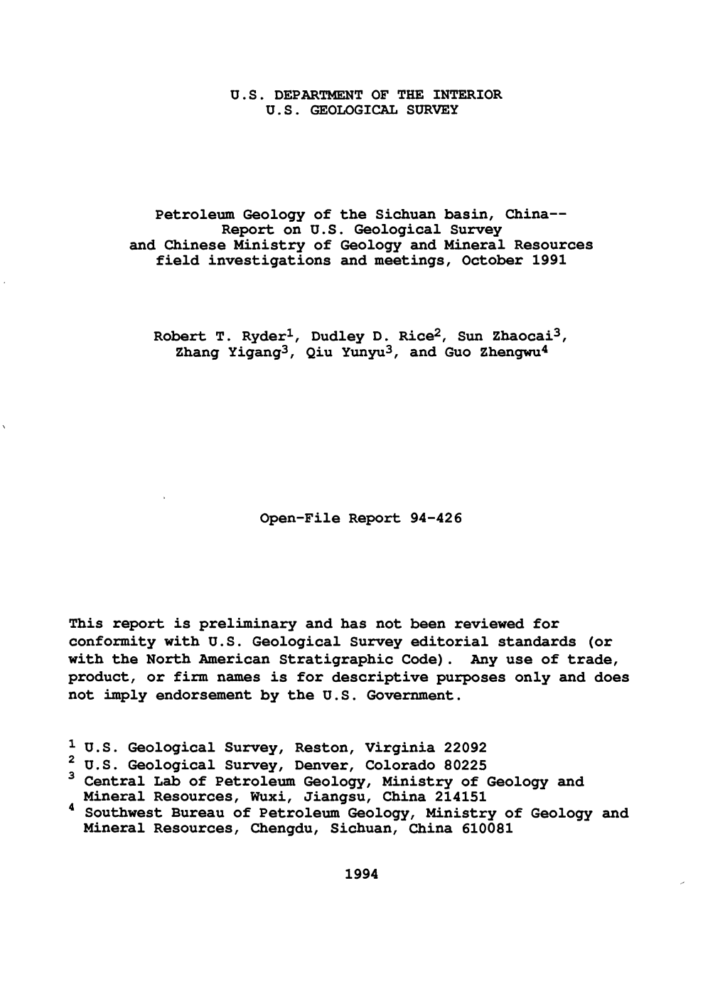 Petroleum Geology of the Sichuan Basin/ China Report on U.S