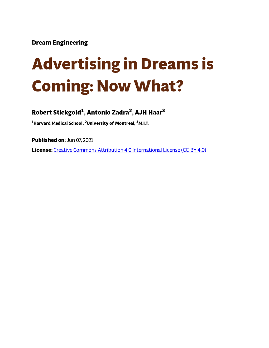 Advertising in Dreams Is Coming: Now What?