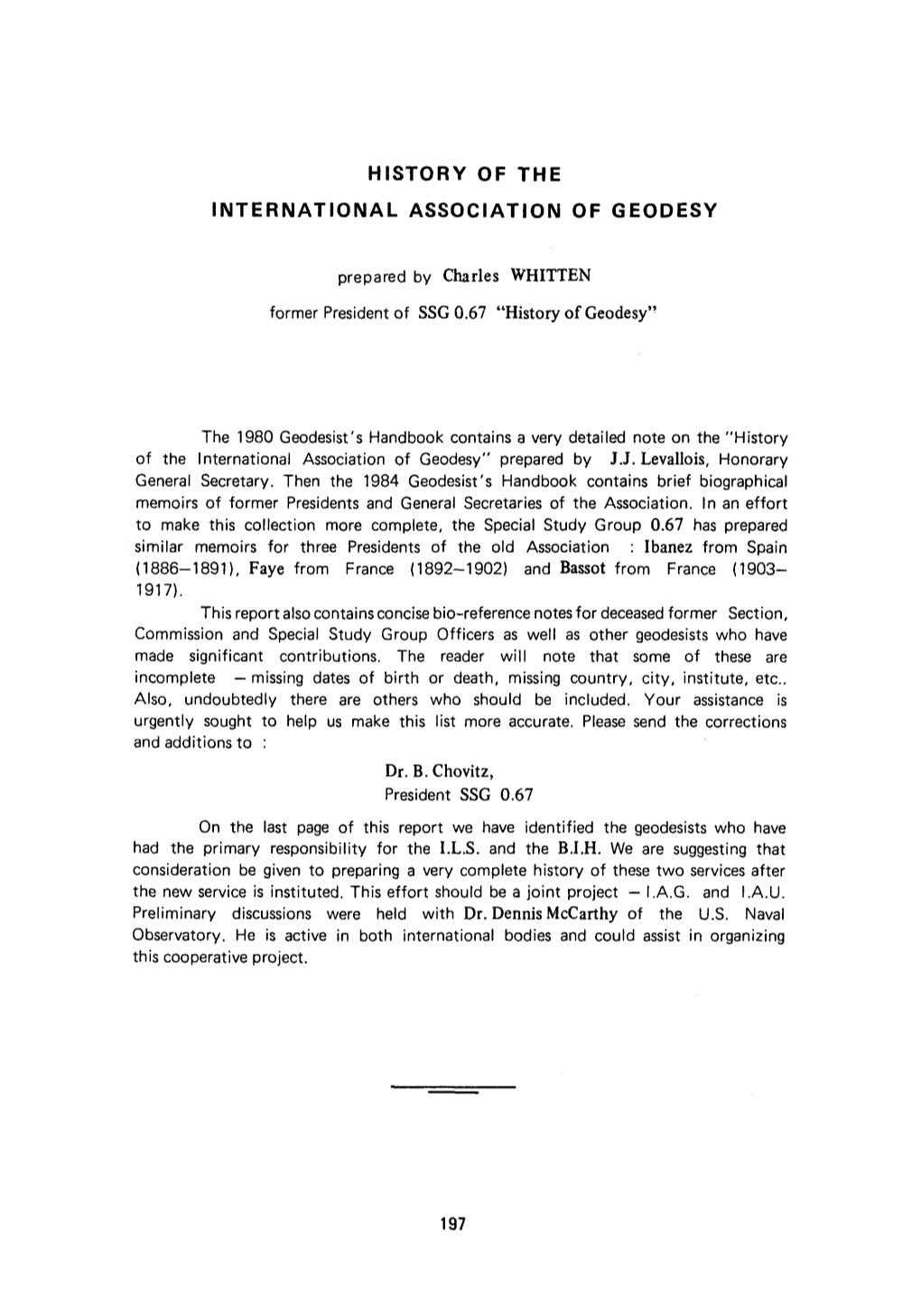 History of the International Association of Geodesy, Bulletin Géodésique, 62, 197-206, 1988