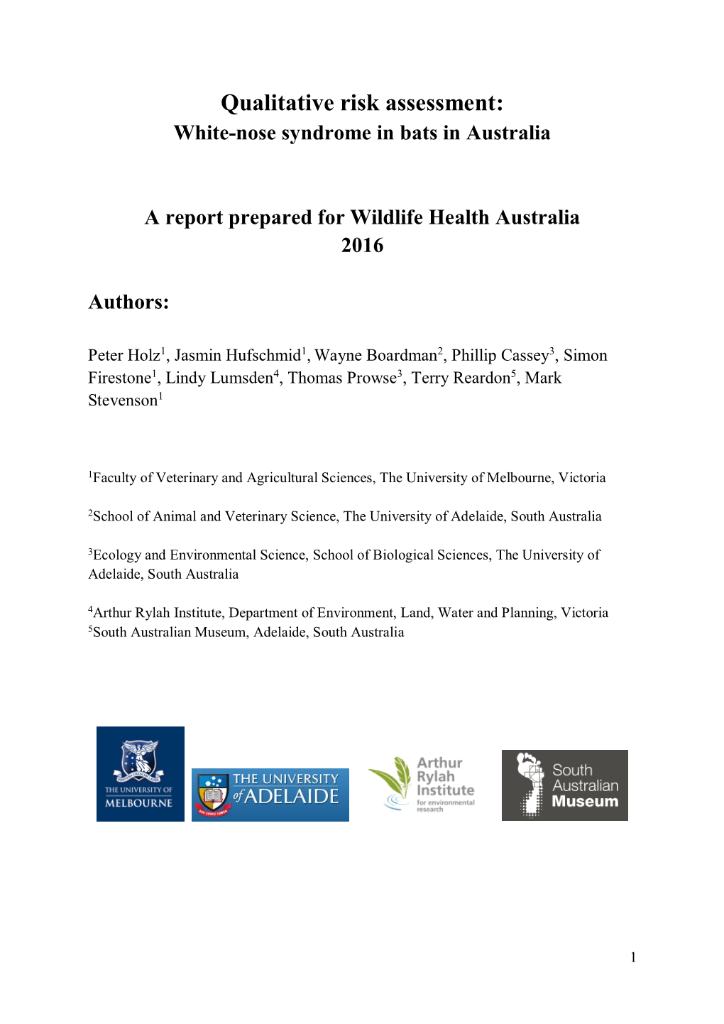 Qualitative Risk Assessment: White-Nose Syndrome in Bats in Australia