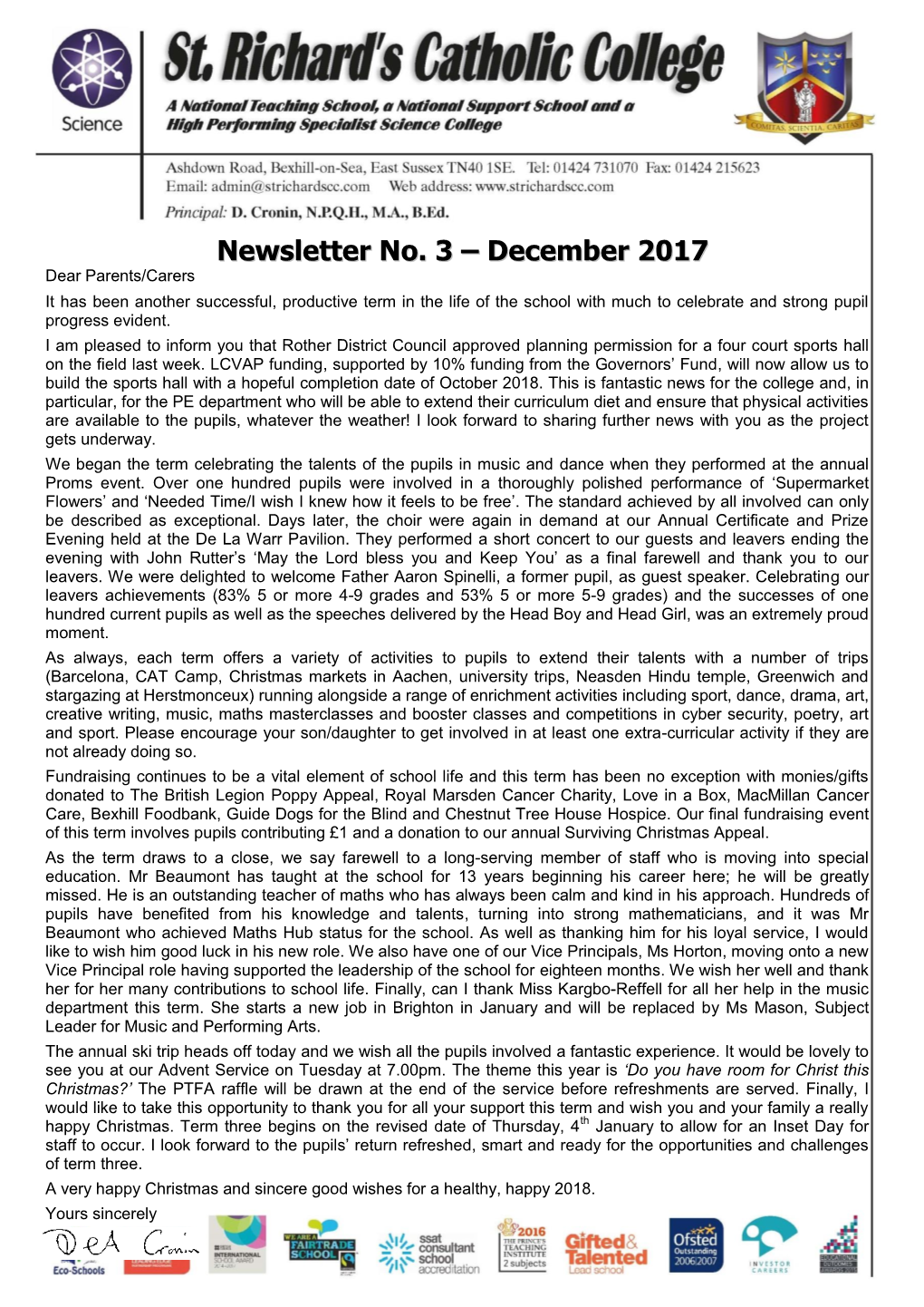 Newsletter No. 3 – December 2017 Dear Parents/Carers