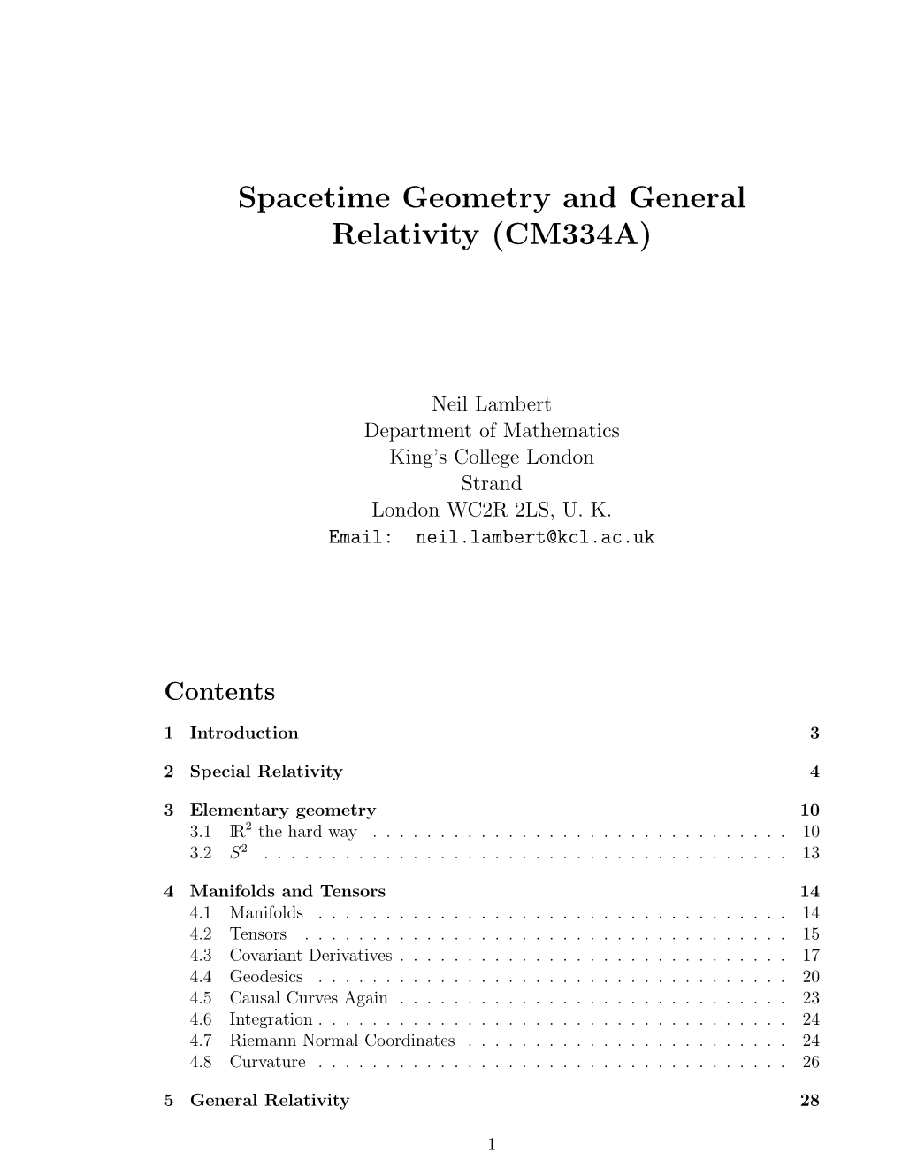 Spacetime Geometry and General Relativity (CM334A)