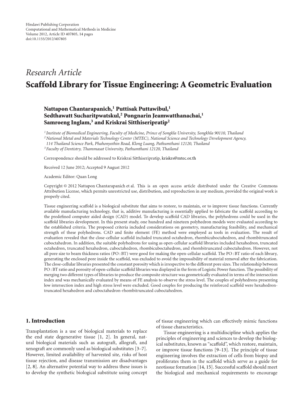 Scaffold Library for Tissue Engineering: a Geometric Evaluation