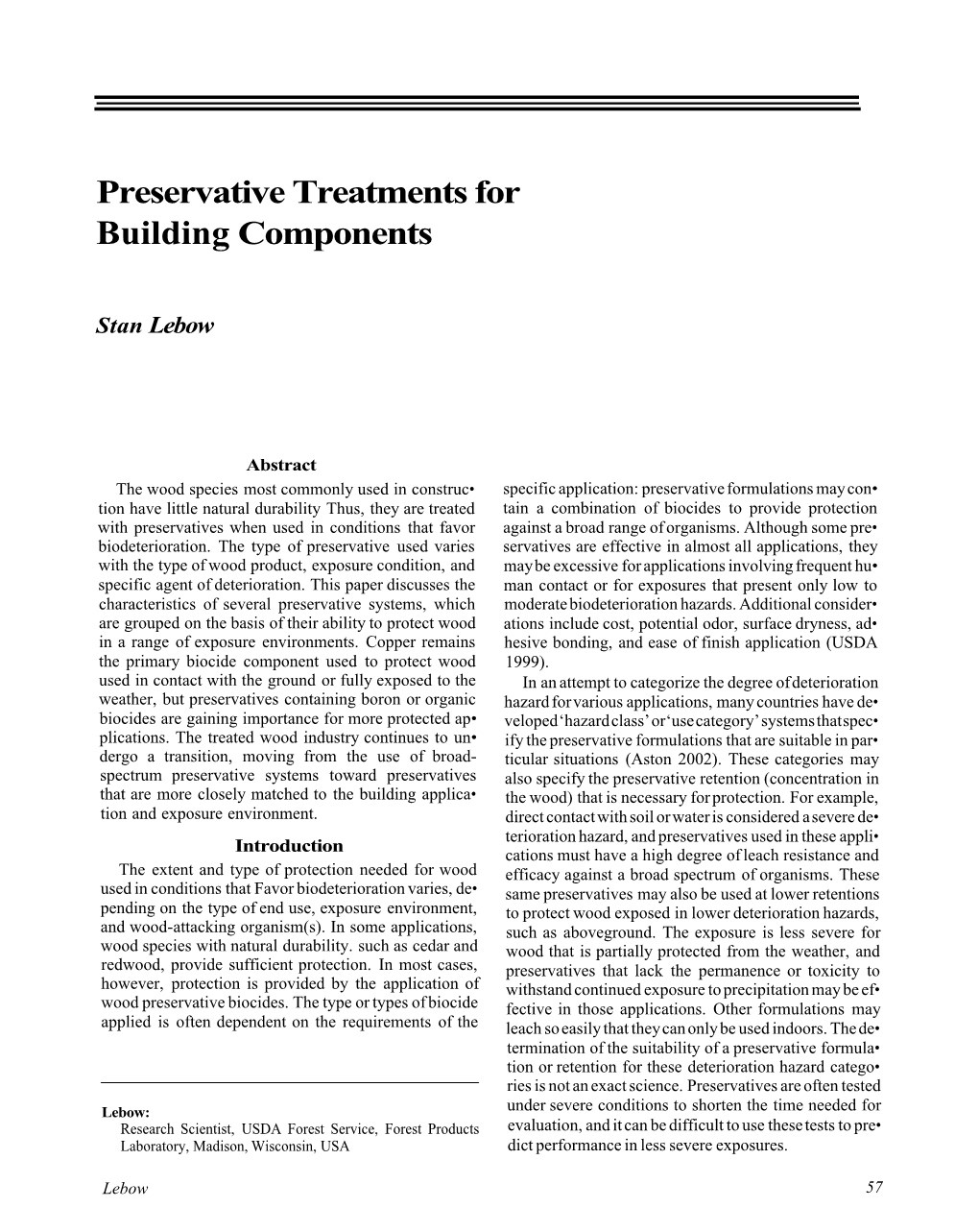 Preservative Treatments for Building Components