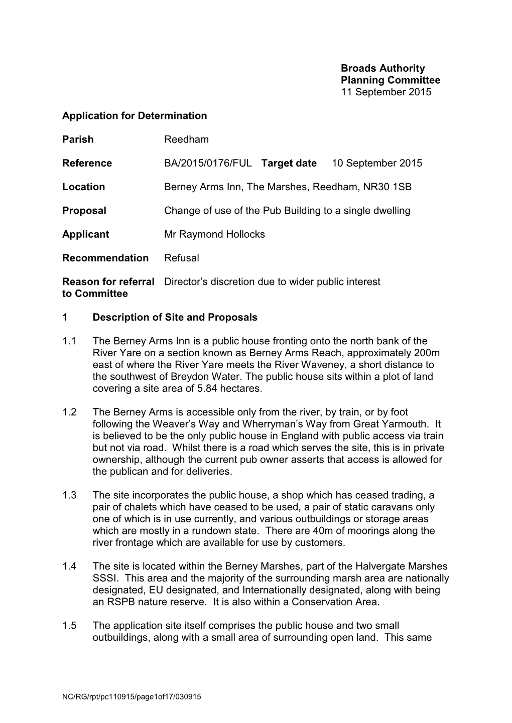 Broads Authority Planning Committee 11 September 2015 Application For