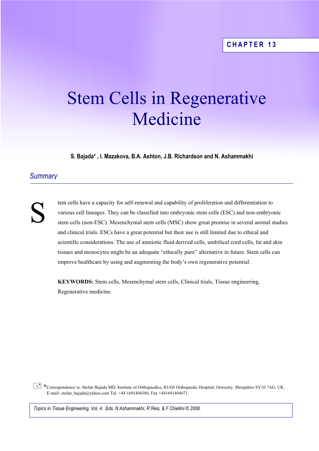 Stem Cells in Regenerative Medicine