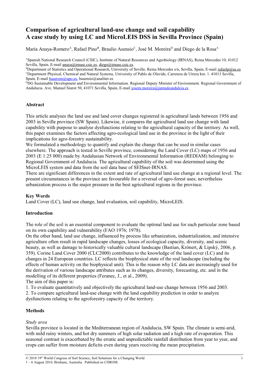 Sample Paper for the 19Th World Congress of Soil Science, Brisbane 2010