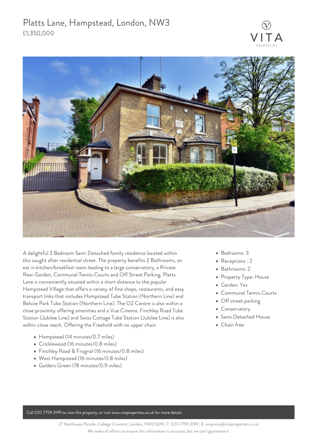 Platts Lane, Hampstead, London, NW3 £1,350,000