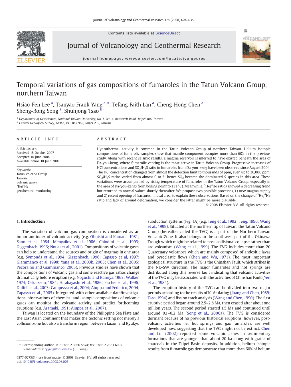 Temporal Variations of Gas Compositions of Fumaroles in the Tatun Volcano Group, Northern Taiwan