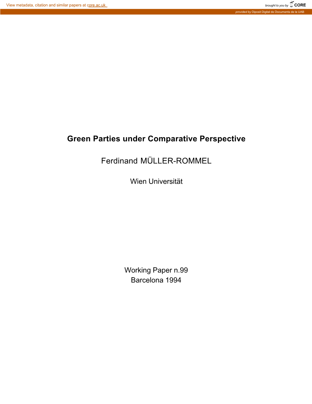 Green Parties Under Comparative Perspective Ferdinand MÜLLER