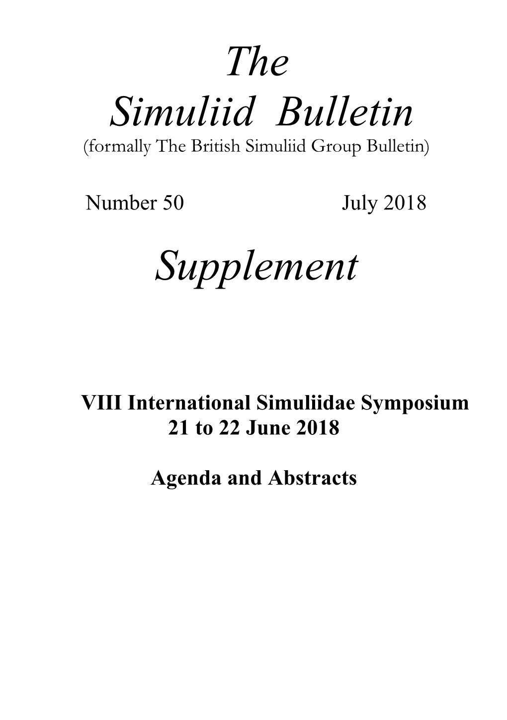 The Simuliid Bulletin Supplement