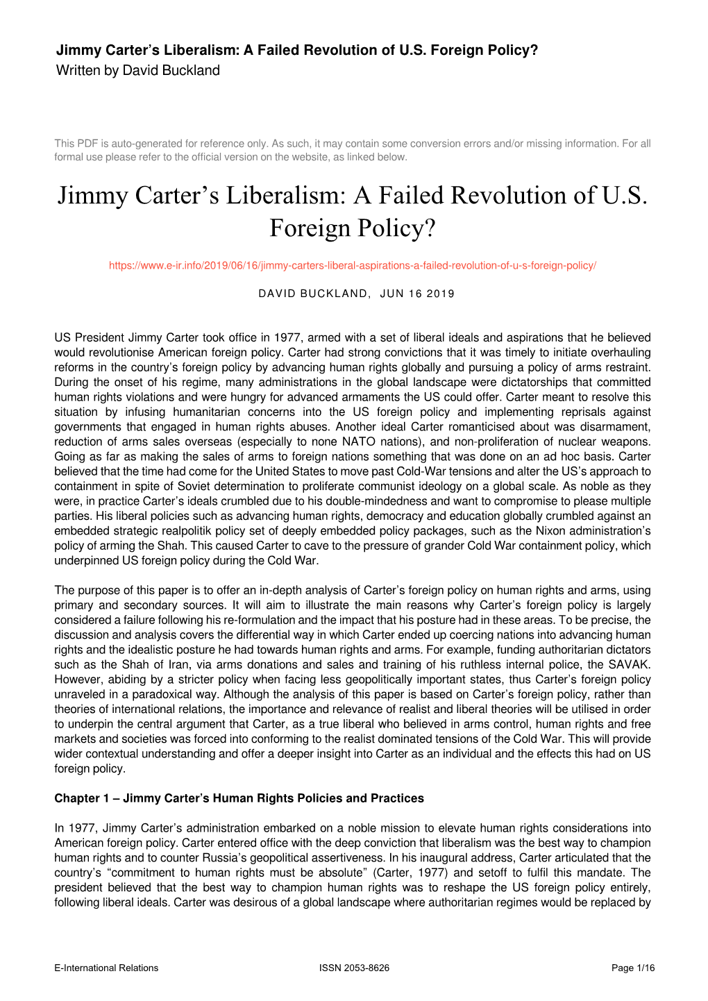 Jimmy Carter's Liberalism