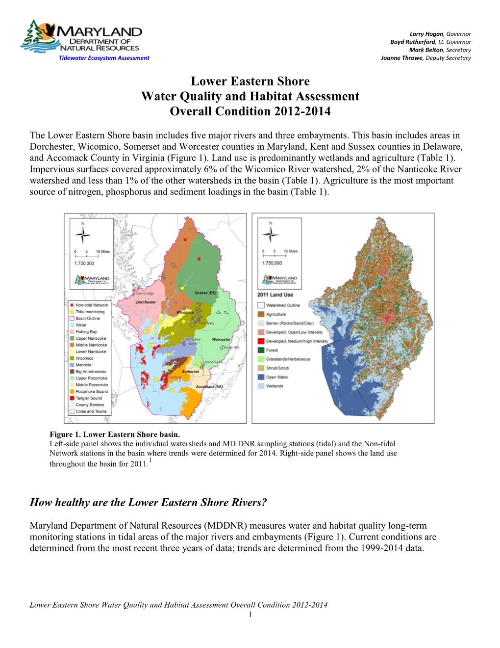 Lower Eastern Shore Water Quality and Habitat Assessment Overall Condition 2012-2014