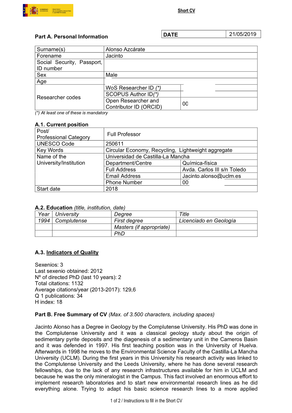 Alonso Azcárate Forename Jacinto Social Security, Passport, ID