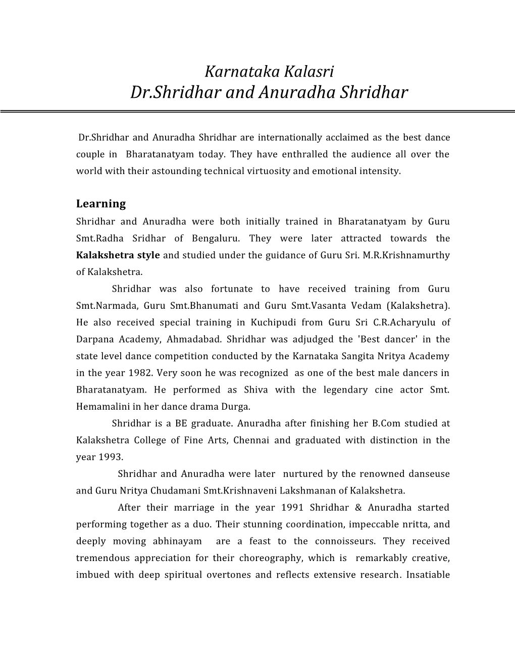 Dr.Shridhar and Anuradha Shridhar