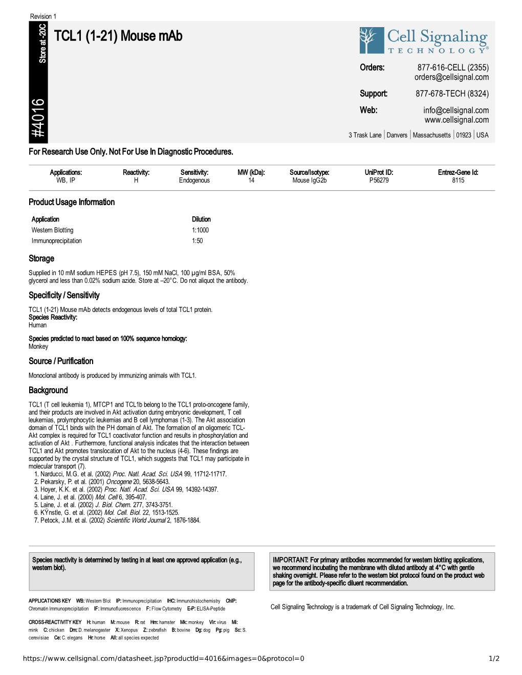 TCL1 (1-21) Mouse Mab A