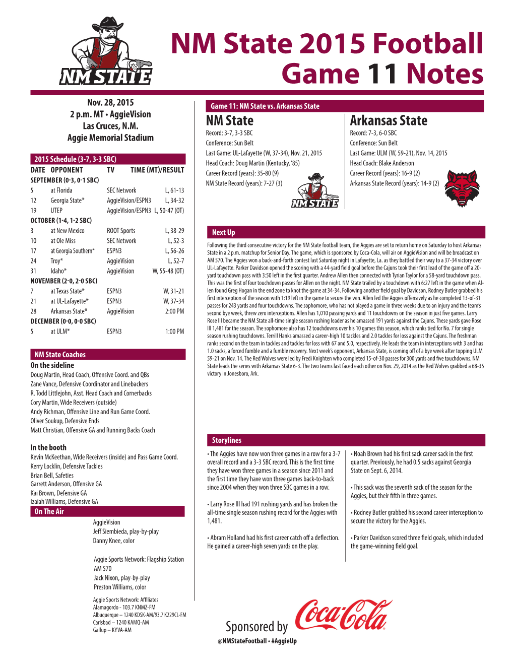 NM State 2015 Football Game 11 Notes