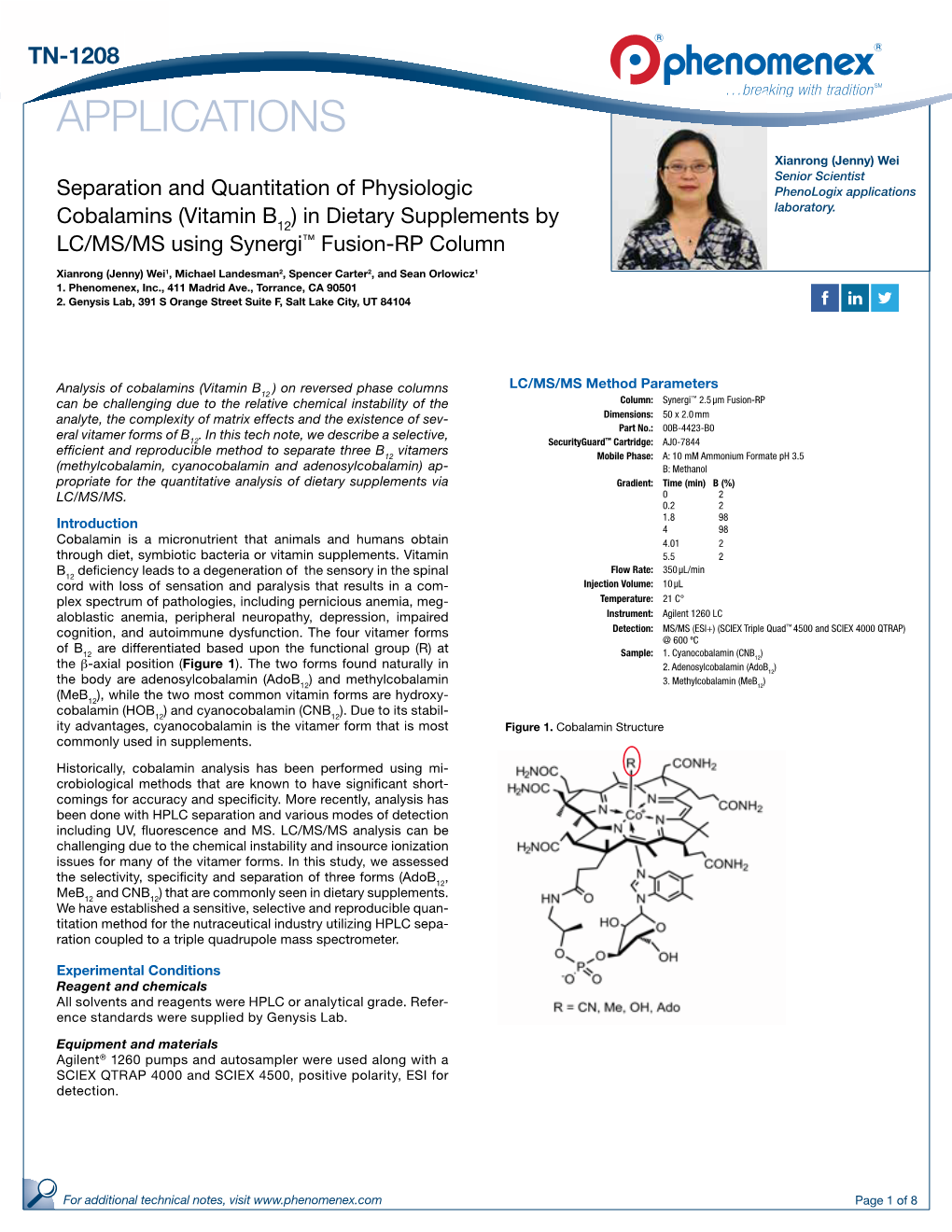 Vitamin B12) in Dietary Supplements by LC/MS/MS Using Synergi™ Fusion-RP Column