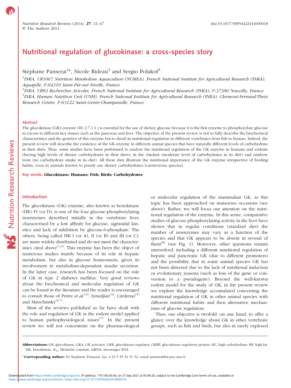 Nutrition Research Reviews (2014), 27, 21–47 Doi:10.1017/S0954422414000018 Q the Authors 2014