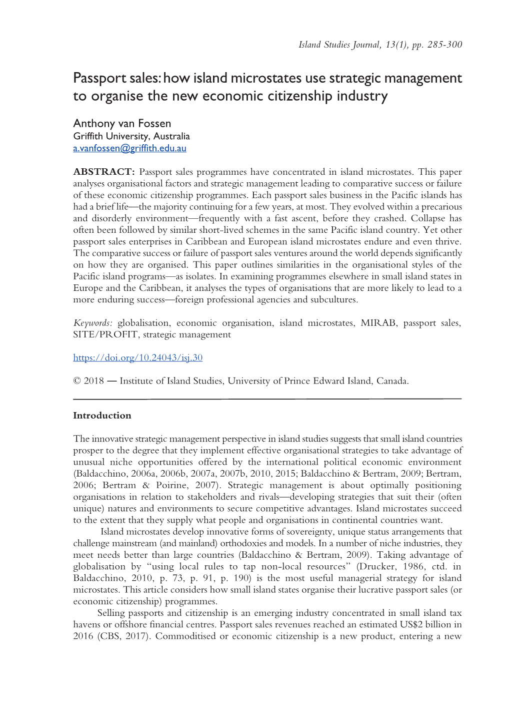 Passport Sales: How Island Microstates Use Strategic Management to Organise the New Economic Citizenship Industry