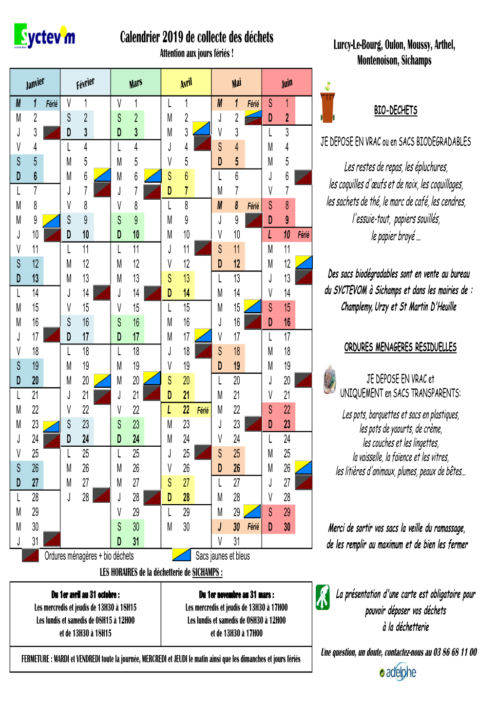 Calendrier 2019 De Collecte Des Déchets Lurcy-Le-Bourg, Oulon, Moussy, Arthel, Attention Aux Jours Fériés ! Montenoison, Sichamps