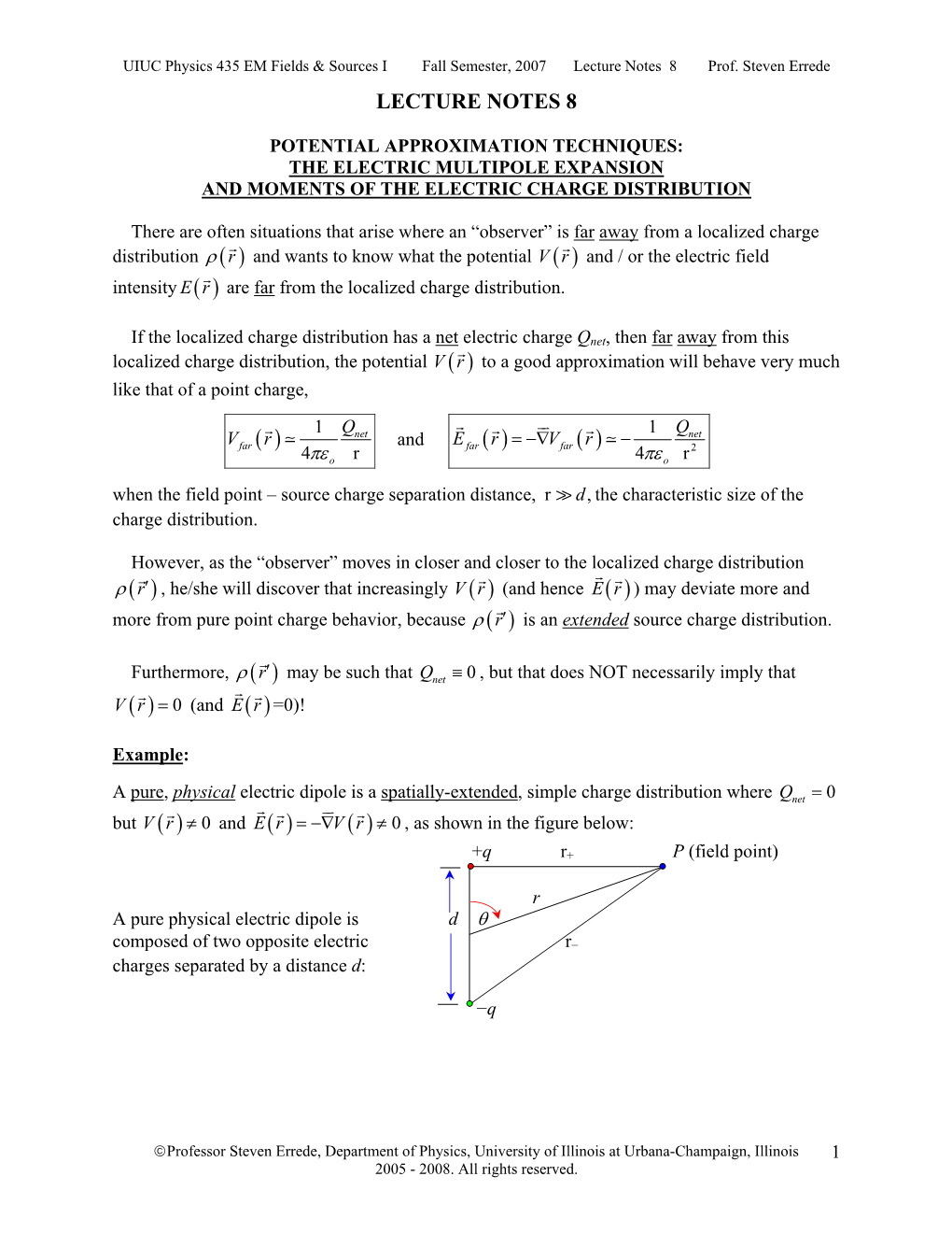 Lecture Notes 08: Electric Multipole Expansion