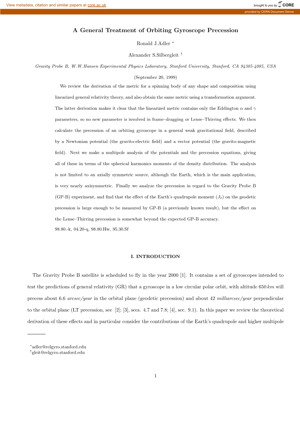 A General Treatment of Orbiting Gyroscope Precession