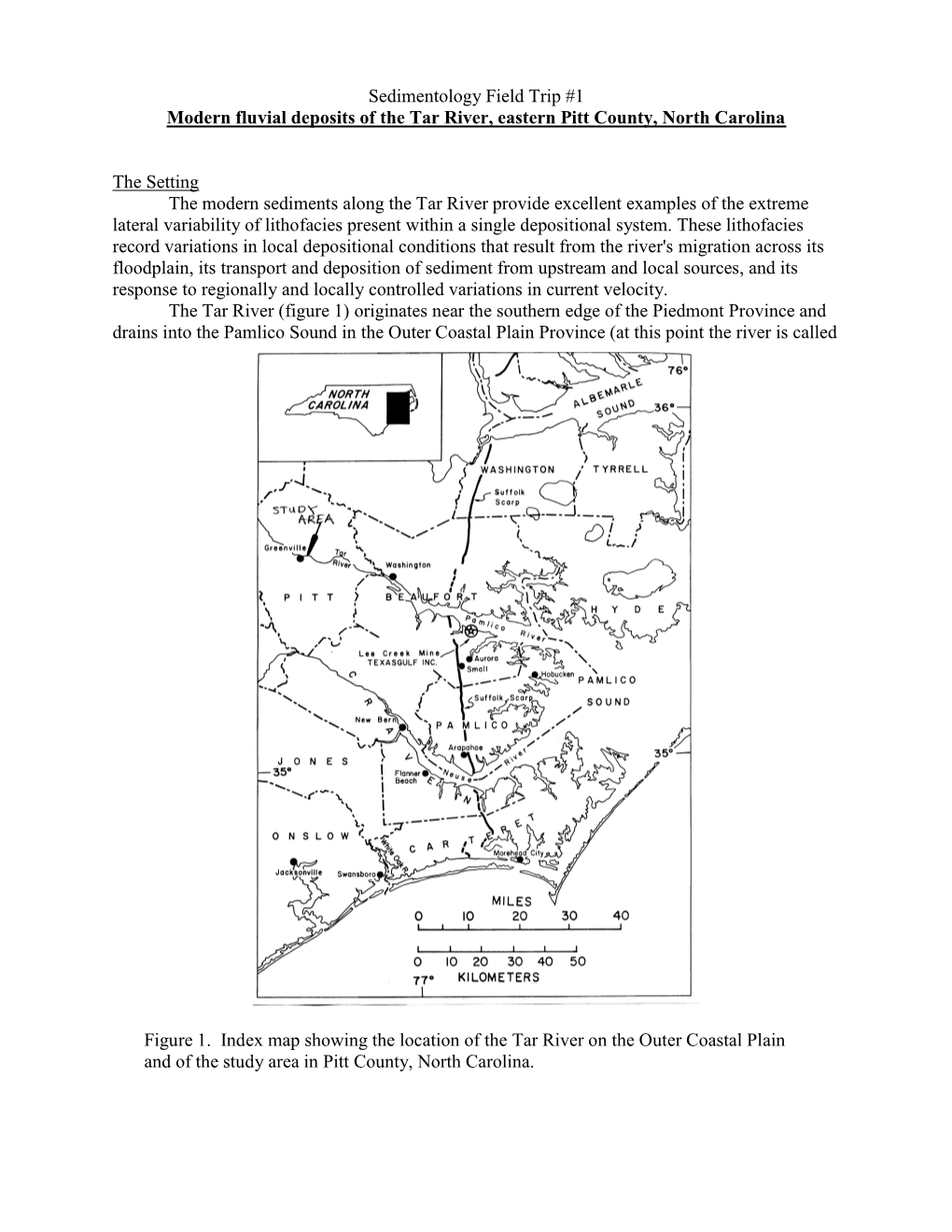 Sedimentology Field Trip #1 Modern Fluvial Deposits of the Tar River, Eastern Pitt County, North Carolina