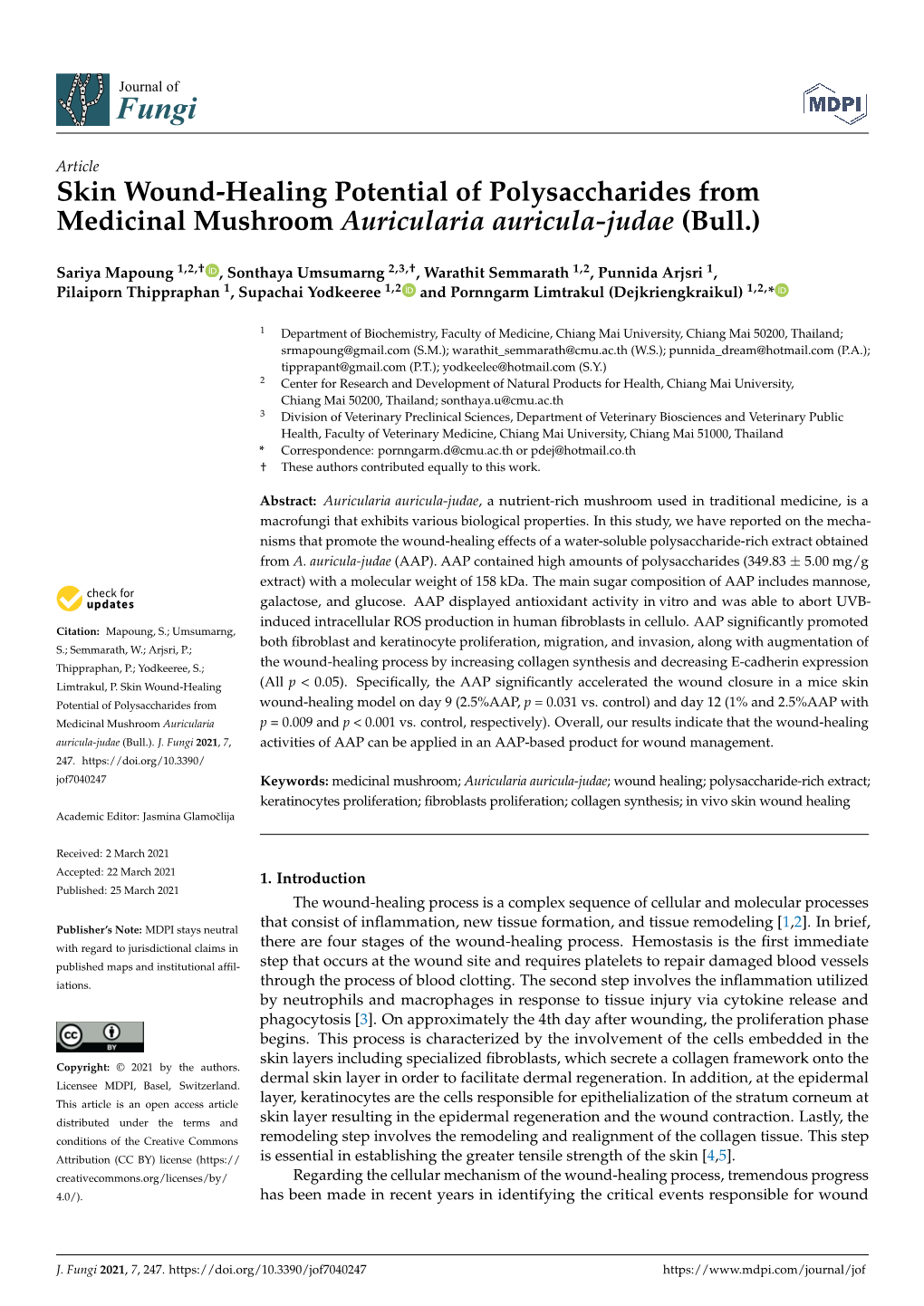 Skin Wound-Healing Potential of Polysaccharides from Medicinal Mushroom Auricularia Auricula-Judae (Bull.)