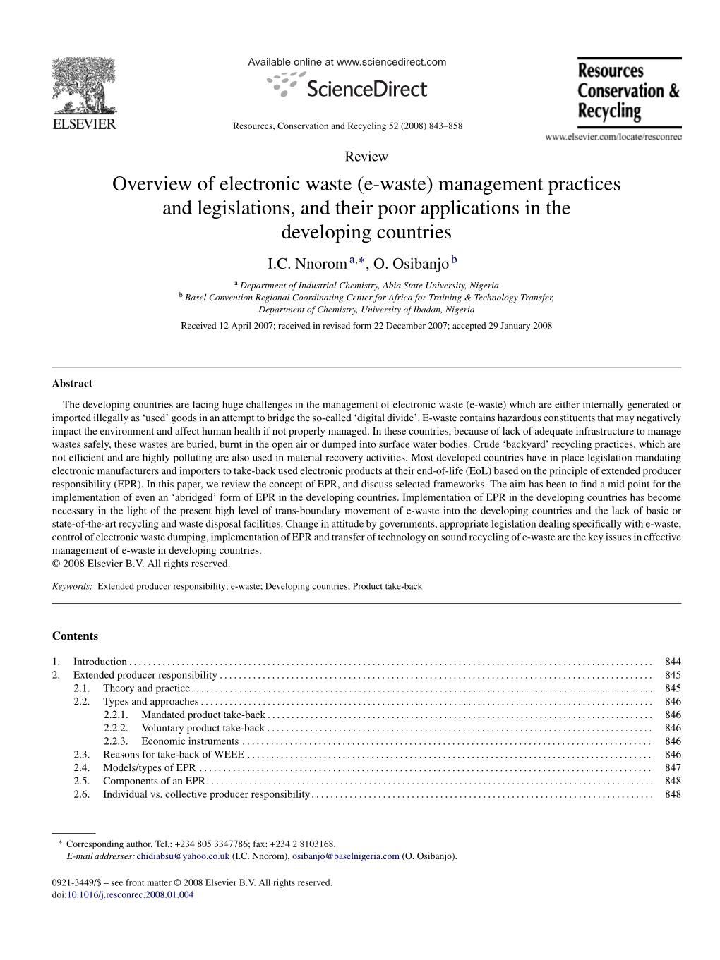 (E-Waste) Management Practices and Legislations, and Their Poor Applications in the Developing Countries I.C