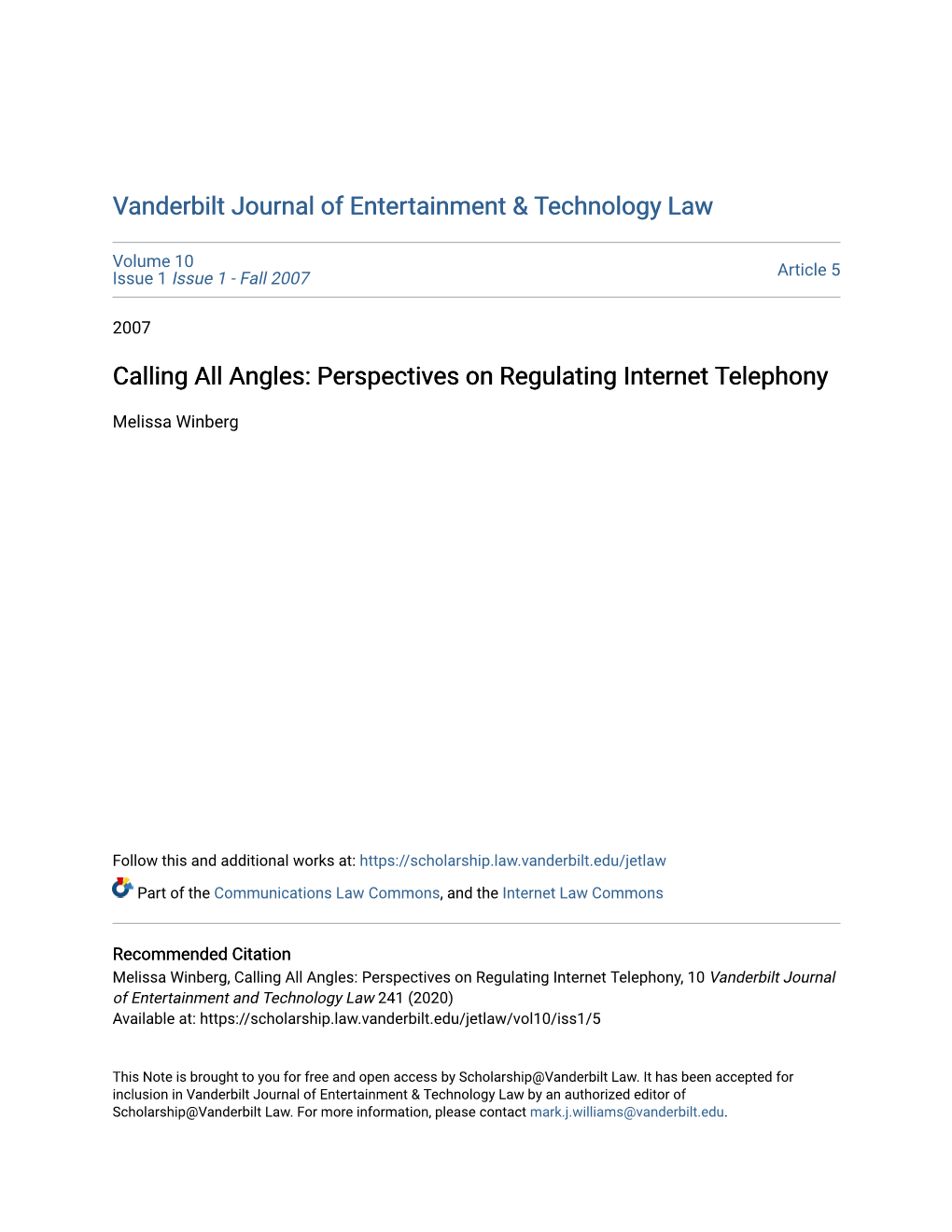 Perspectives on Regulating Internet Telephony