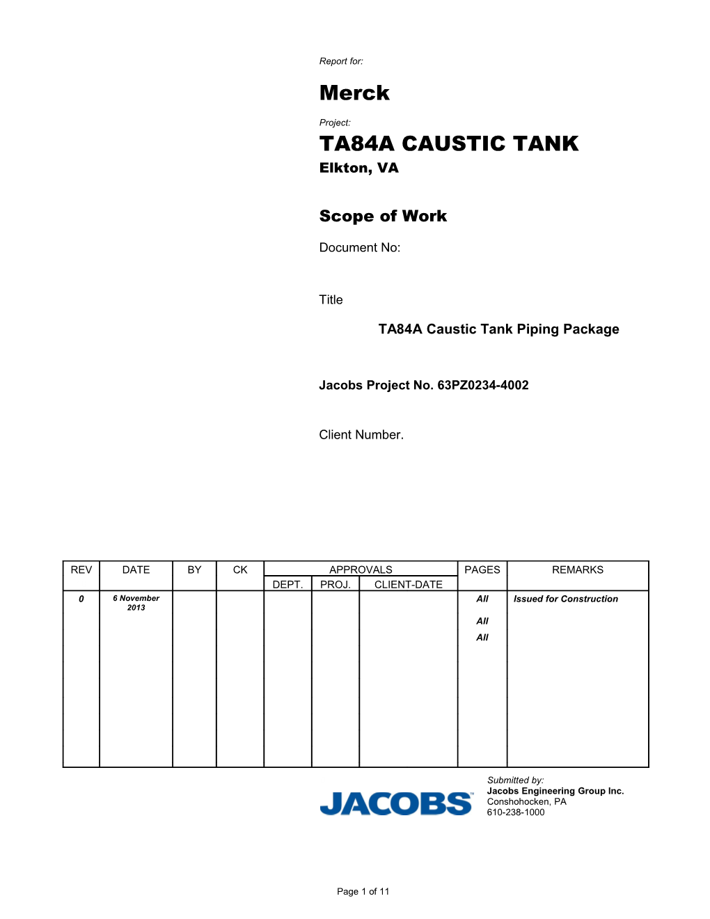 TA84A Caustic Tank Piping Package