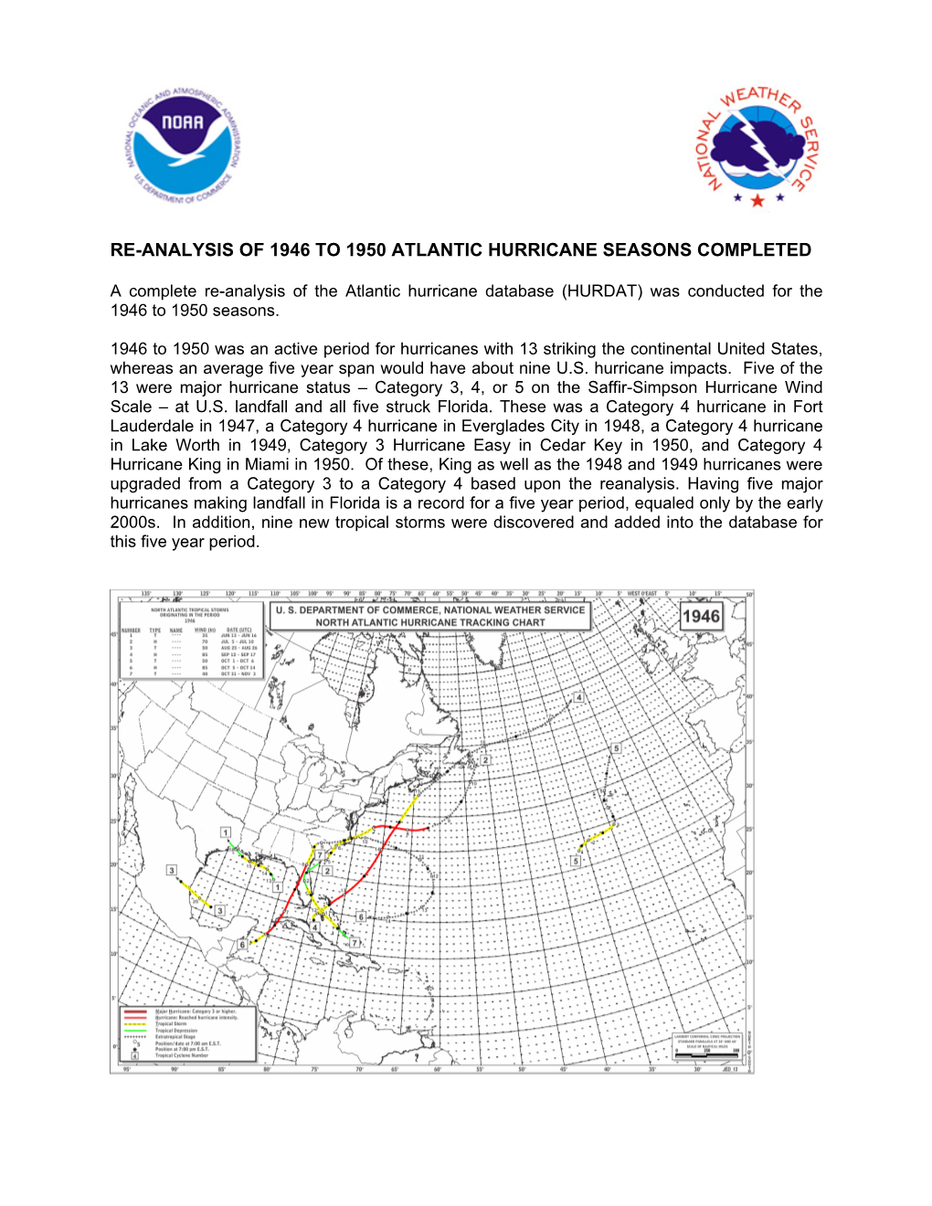 Re-Analysis of 1946 to 1950 Atlantic Hurricane Seasons Completed