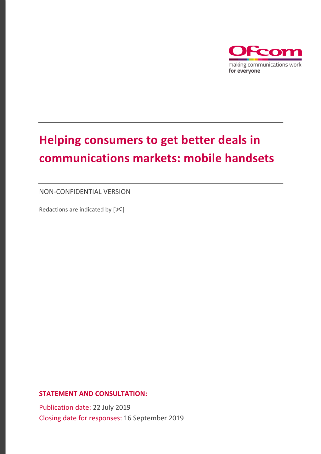 Statement and Consultation: Helping Consumers to Get Better