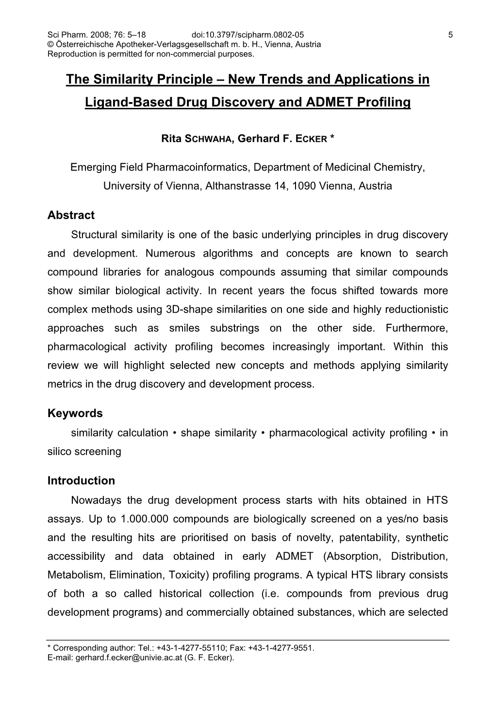 The Similarity Principle – New Trends and Applications in Ligand-Based Drug Discovery and ADMET Profiling