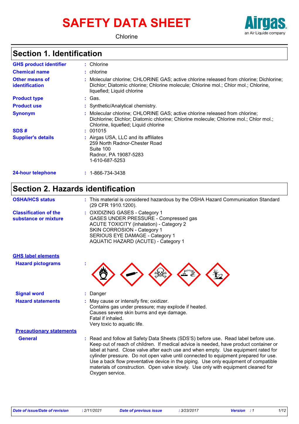 Chlorine Gas MSDS