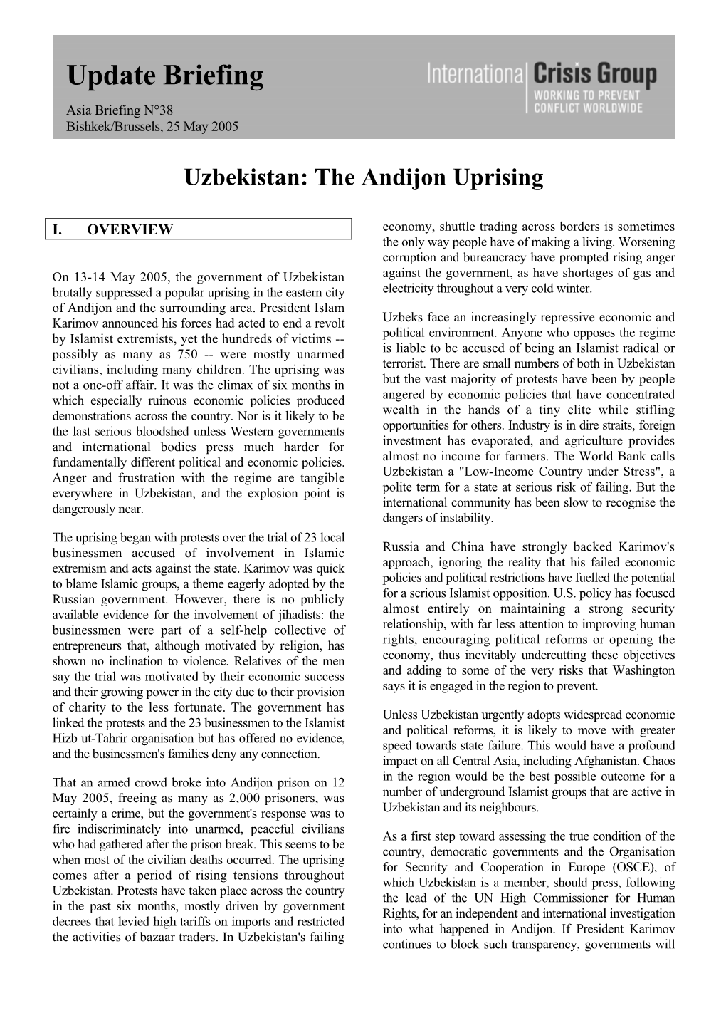 Asia Briefing, Nr. 38: Uzbekistan