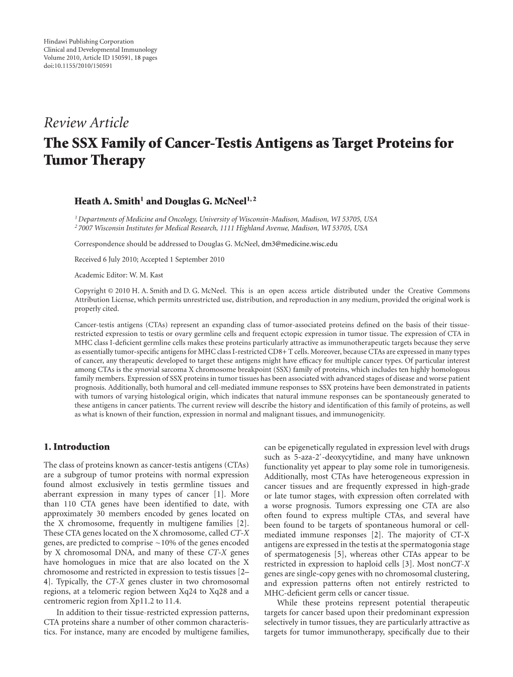 Review Article the SSX Family of Cancer-Testis Antigens As Target Proteins for Tumor Therapy