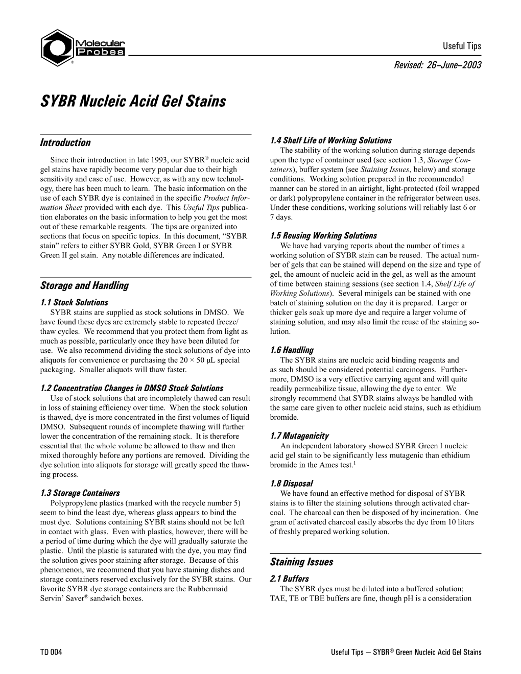 SYBR Nucleic Acid Gel Stains