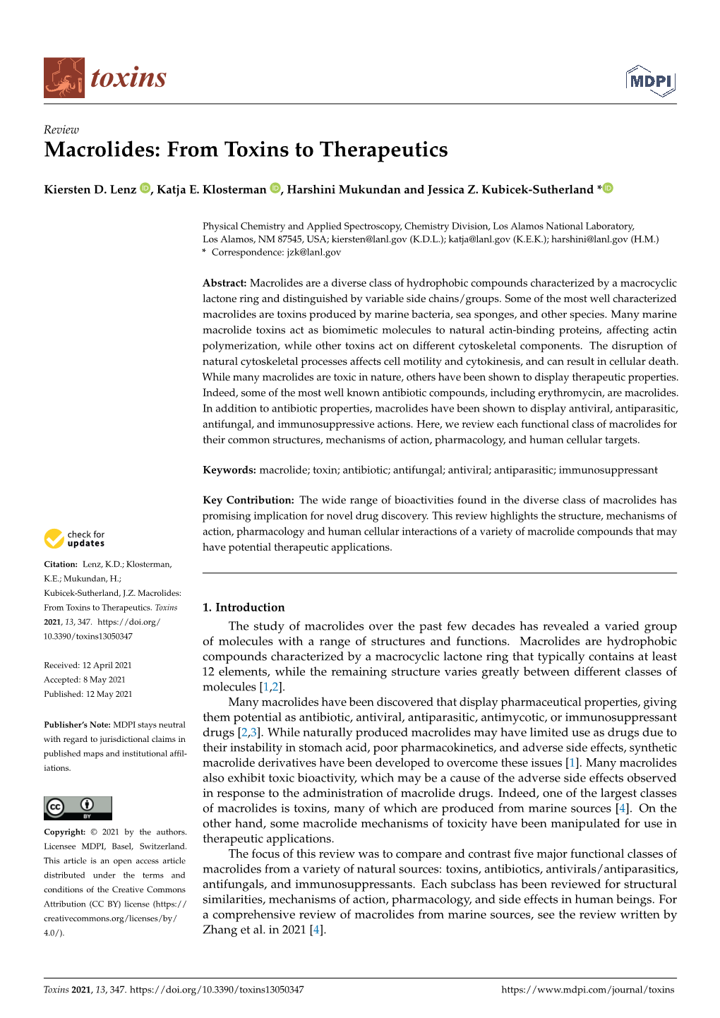 Macrolides: from Toxins to Therapeutics