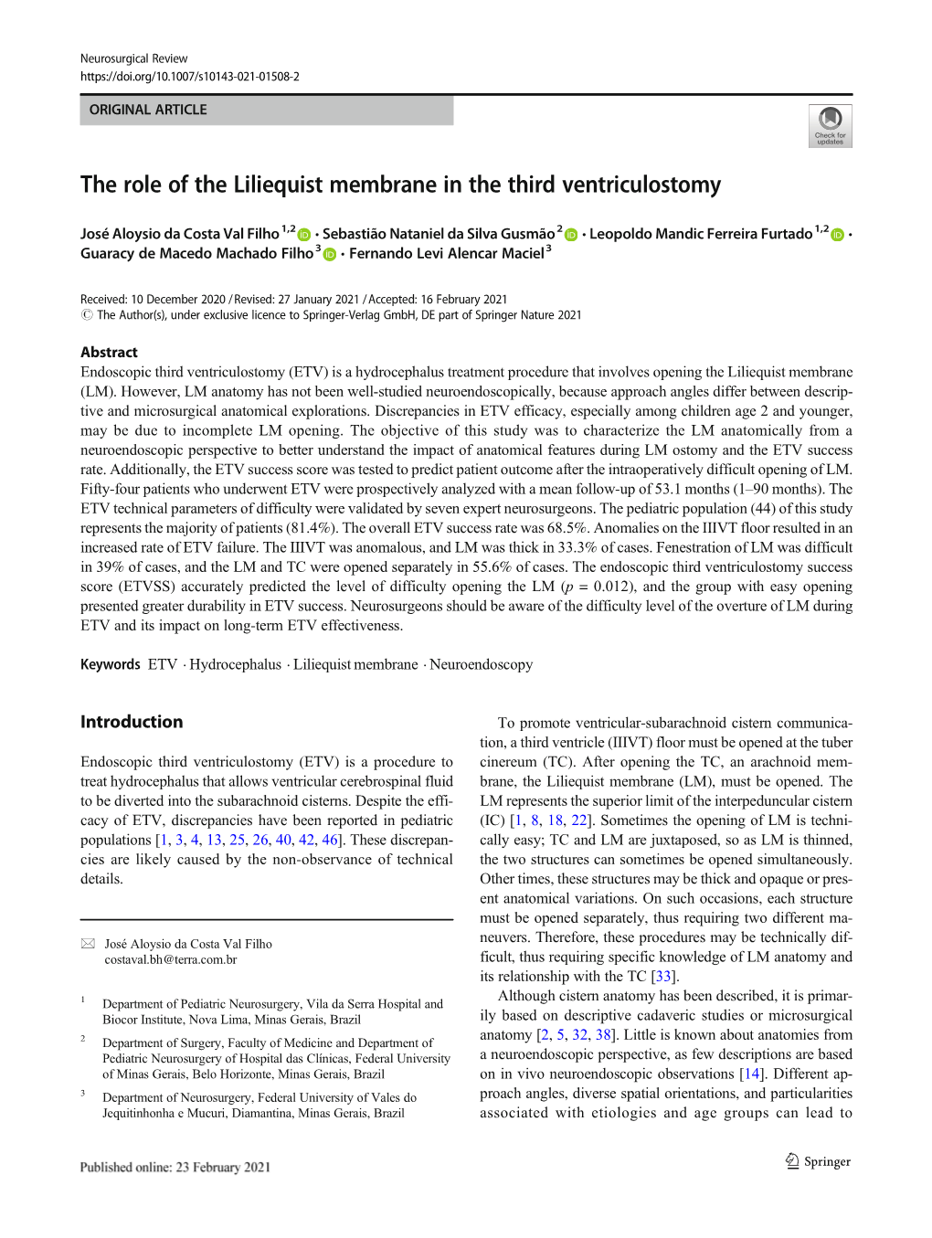 The Role of the Liliequist Membrane in the Third Ventriculostomy