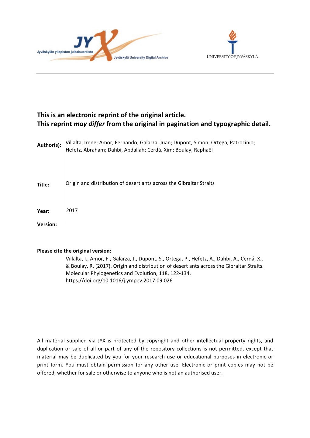 Origin and Distribution of Desert Ants Across the Gibraltar Straits