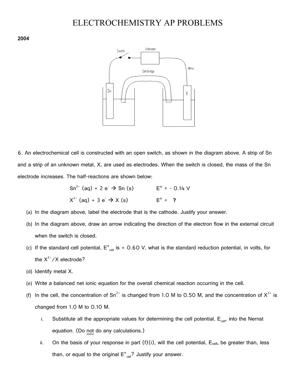 Electrochemistry Ap Problems